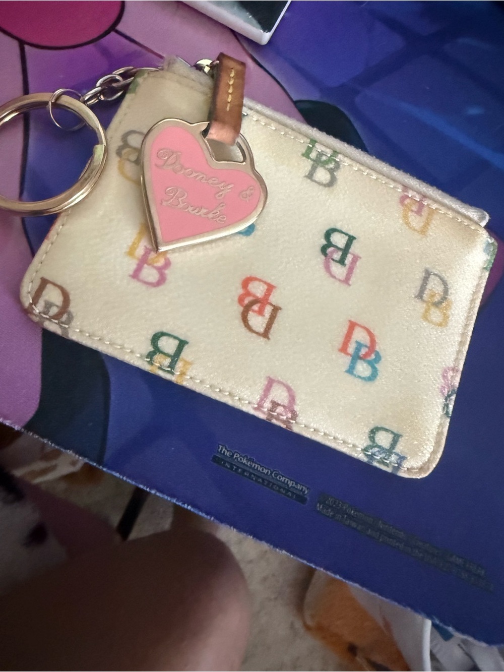 Dooney & Bourke Cream Multicolor DB Monogram Heart Keycard Wallet - Picture 5 of 7
